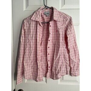 Lilly Pulitzer Women Pink Orange Plaid Cotton Long Sleeve Collar Button Up Top 2